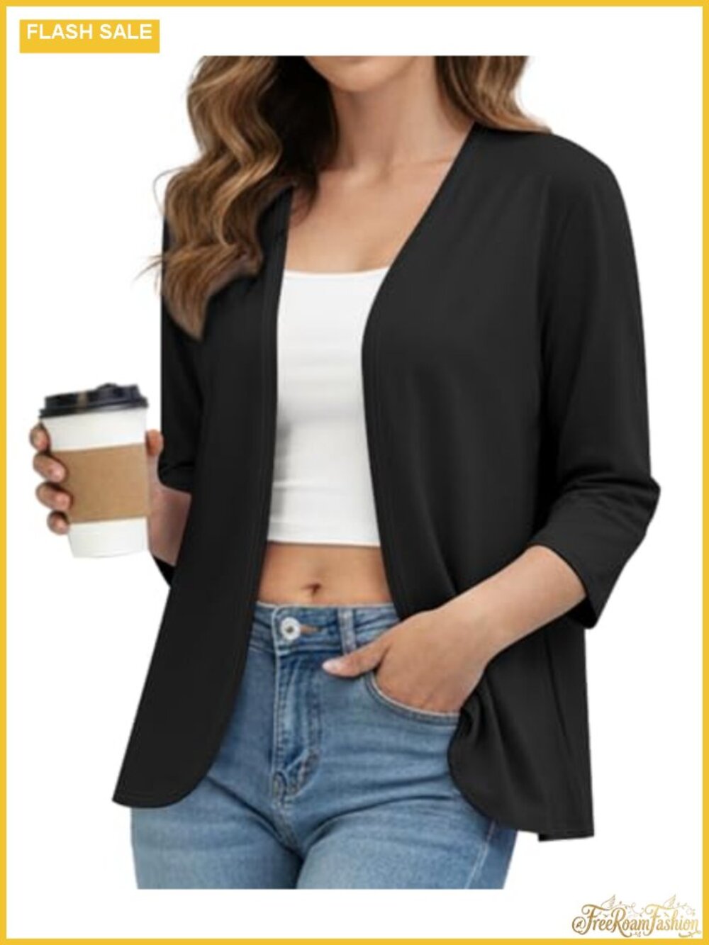 Women's 3/4 Sleeve Open Front Lightweight Cardigan Sweater